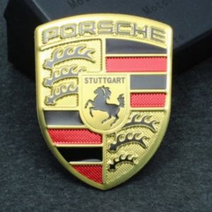 A Pair of Two Large Metal Brand New PORSCHE STUTTGART HOTROD Emblems